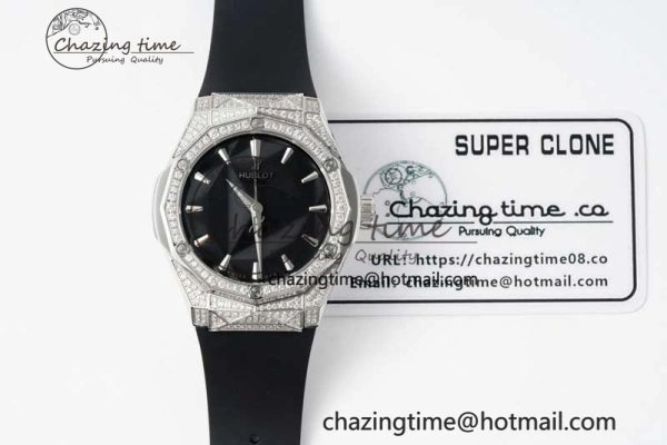 Sleek Fusion Orlinski SS Full Diamonds APSF 1:1 Best Edtion Black Faceted Dial on Black Rubber Strap A 6761