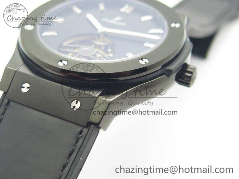Versatile Fusion Real Tourbillon 45mm PVD TF Best Edition Black Dial On Gummy Strap 6946