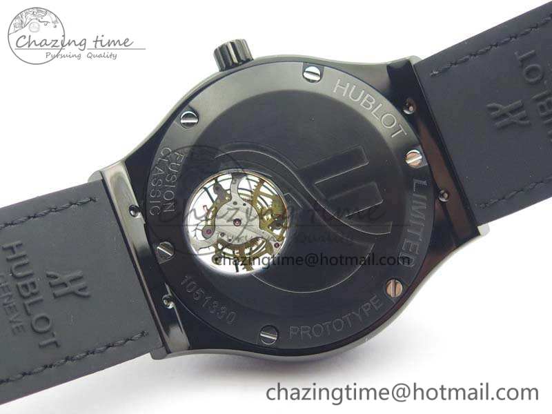 Versatile Fusion Real Tourbillon 45mm PVD TF Best Edition Black Dial On Gummy Strap 6946
