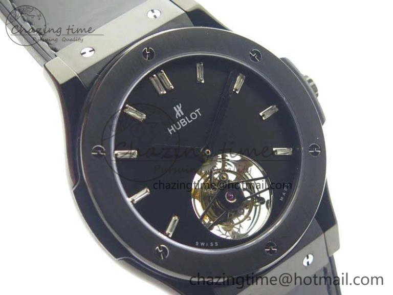 Versatile Fusion Real Tourbillon 45mm PVD TF Best Edition Black Dial On Gummy Strap 6946