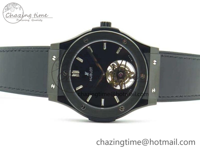 Versatile Fusion Real Tourbillon 45mm PVD TF Best Edition Black Dial On Gummy Strap 6946