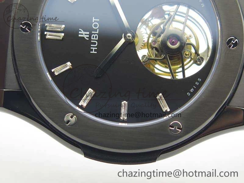 Versatile Fusion Real Tourbillon 45mm PVD TF Best Edition Black Dial On Gummy Strap 6946