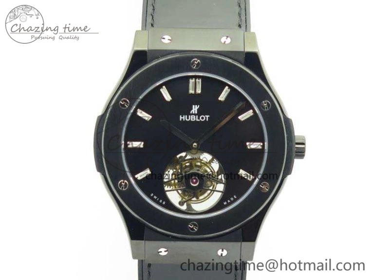 Versatile Fusion Real Tourbillon 45mm PVD TF Best Edition Black Dial On Gummy Strap 6946