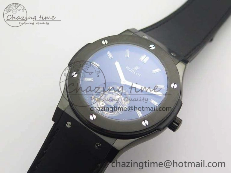 Versatile Fusion Real Tourbillon 45mm PVD TF Best Edition Black Dial On Gummy Strap 6946