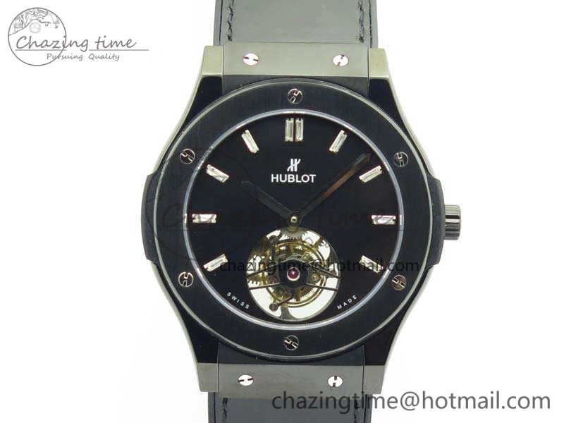 Versatile Fusion Real Tourbillon 45mm PVD TF Best Edition Black Dial On Gummy Strap 6946