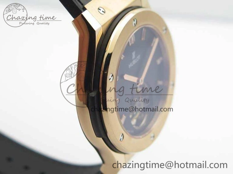 Fusion Real Tourbillon 45mm RG TF Best Edition Black Dial On Black Gummy Strap WrinkleFree 6939