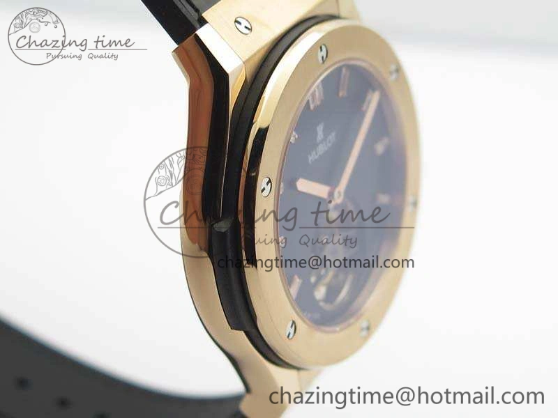Fusion Real Tourbillon 45mm RG TF Best Edition Black Dial On Black Gummy Strap WrinkleFree 6939