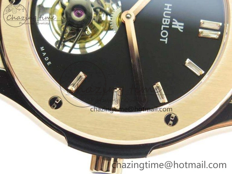 Fusion Real Tourbillon 45mm RG TF Best Edition Black Dial On Black Gummy Strap WrinkleFree 6939
