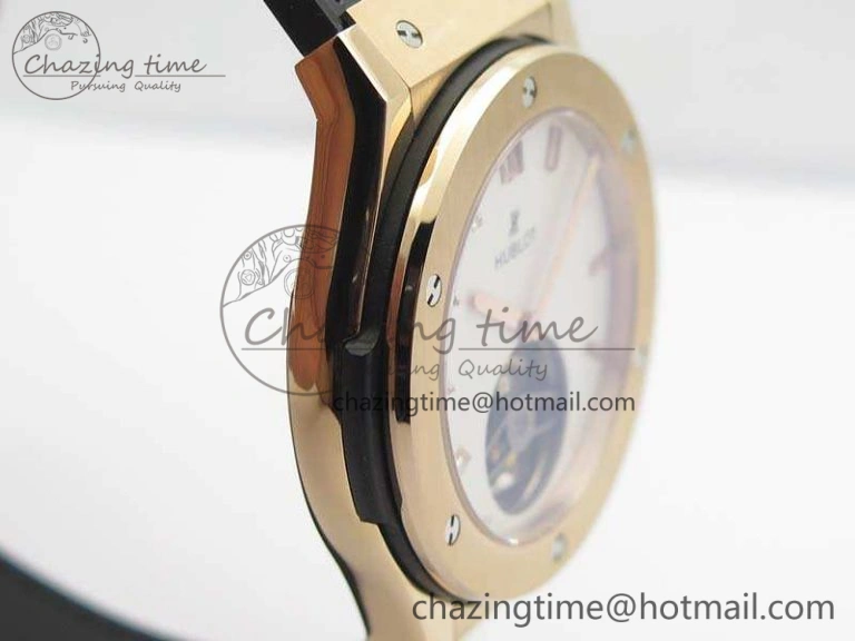 Fusion Real Tourbillon 45mm RG TF Best Edition White Dial On Black Gummy Strap Neat 6940