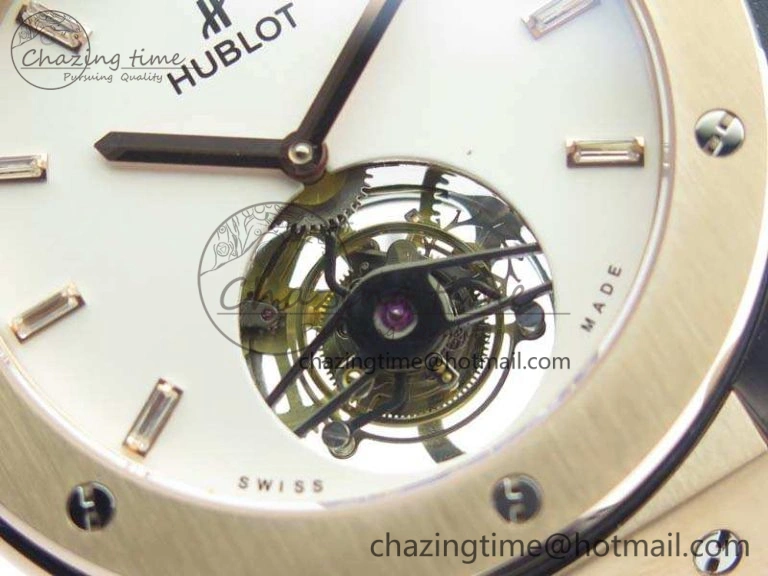Fusion Real Tourbillon 45mm RG TF Best Edition White Dial On Black Gummy Strap Neat 6940