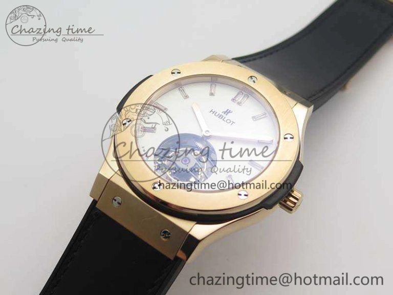 Fusion Real Tourbillon 45mm RG TF Best Edition White Dial On Black Gummy Strap Neat 6940