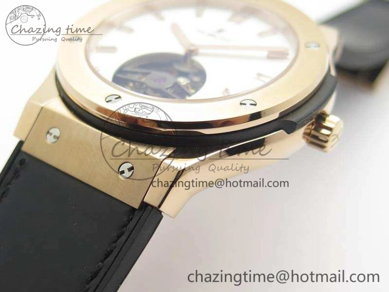Fusion Real Tourbillon 45mm RG TF Best Edition White Dial On Black Gummy Strap Neat 6940