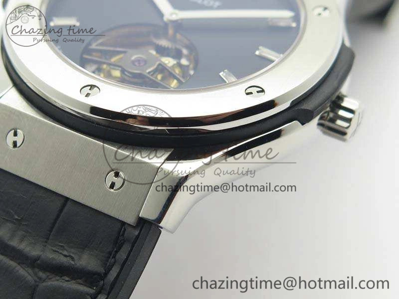 SmoothTexture Fusion Real Tourbillon 45mm SS TF Best Edition Black Dial On Gummy Strap 6947