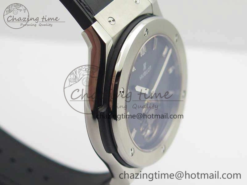 SmoothTexture Fusion Real Tourbillon 45mm SS TF Best Edition Black Dial On Gummy Strap 6947