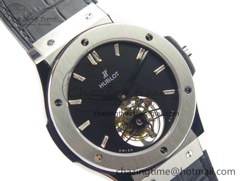 SmoothTexture Fusion Real Tourbillon 45mm SS TF Best Edition Black Dial On Gummy Strap 6947