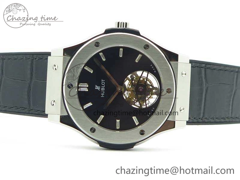 SmoothTexture Fusion Real Tourbillon 45mm SS TF Best Edition Black Dial On Gummy Strap 6947