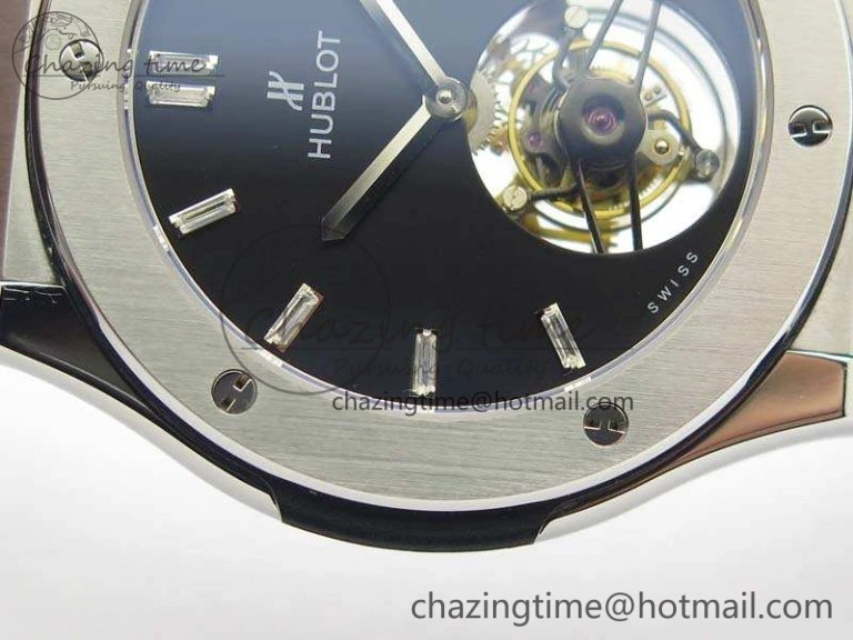SmoothTexture Fusion Real Tourbillon 45mm SS TF Best Edition Black Dial On Gummy Strap 6947