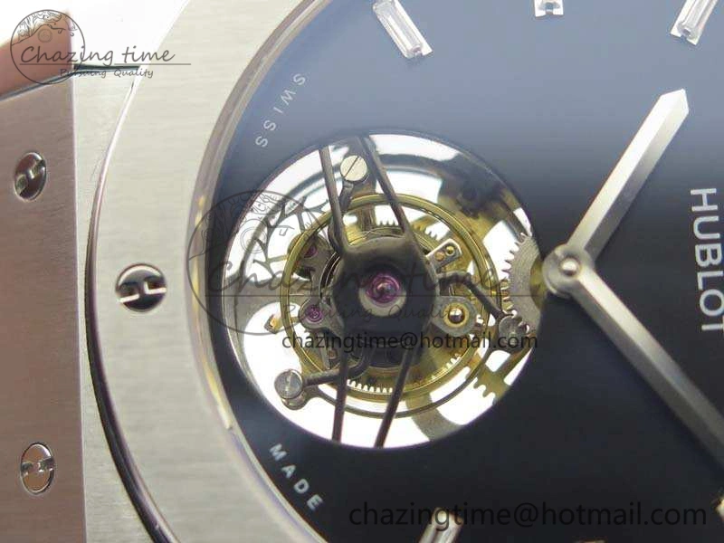 SmoothTexture Fusion Real Tourbillon 45mm SS TF Best Edition Black Dial On Gummy Strap 6947