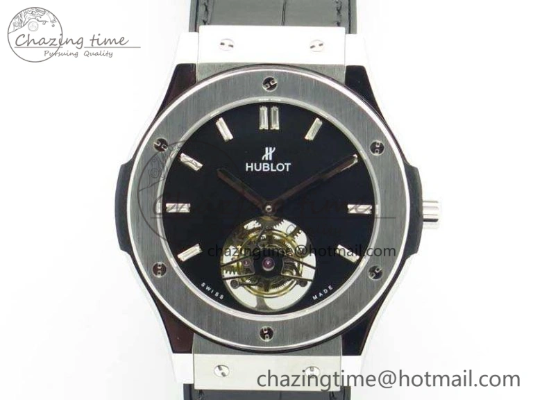 SmoothTexture Fusion Real Tourbillon 45mm SS TF Best Edition Black Dial On Gummy Strap 6947