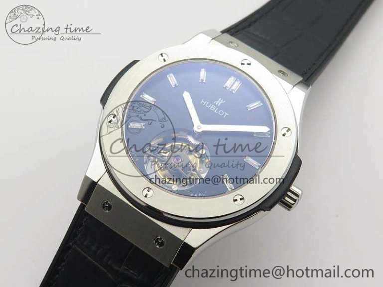 SmoothTexture Fusion Real Tourbillon 45mm SS TF Best Edition Black Dial On Gummy Strap 6947