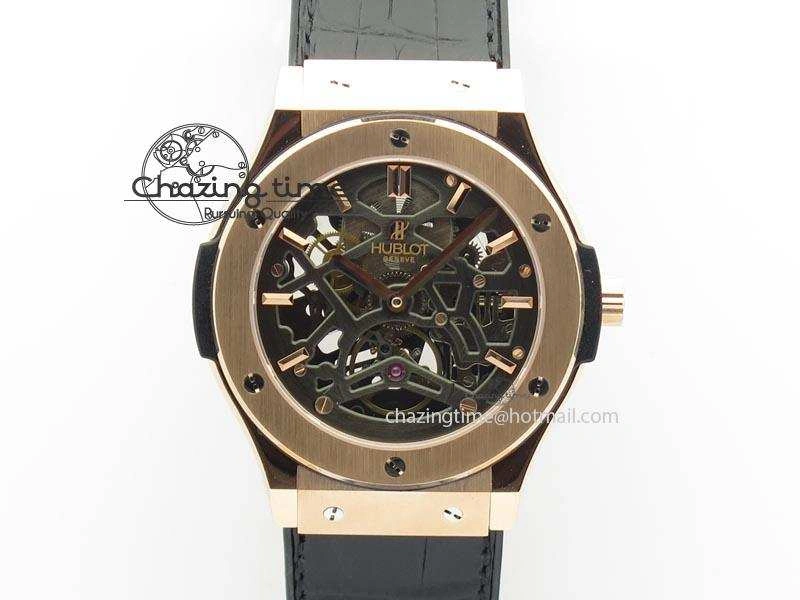 EasyMatch Fusion Tourbillon 45mm RG TF Best Edition Skeleton Dial On Black Gummy Strap A23J 6969