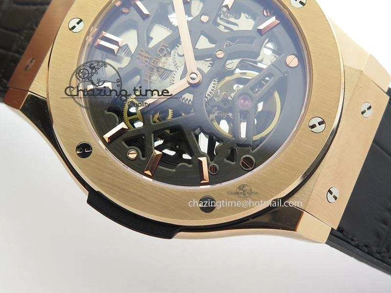 EasyMatch Fusion Tourbillon 45mm RG TF Best Edition Skeleton Dial On Black Gummy Strap A23J 6969