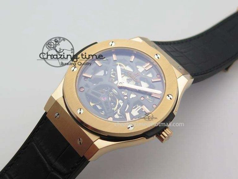 EasyMatch Fusion Tourbillon 45mm RG TF Best Edition Skeleton Dial On Black Gummy Strap A23J 6969