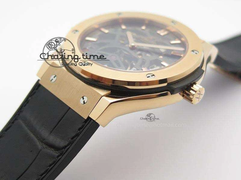 EasyMatch Fusion Tourbillon 45mm RG TF Best Edition Skeleton Dial On Black Gummy Strap A23J 6969