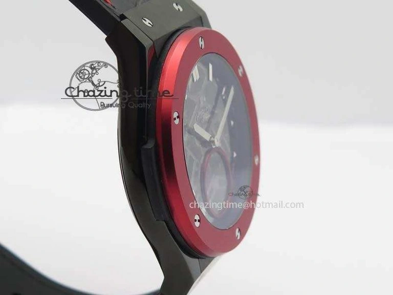 Fusion Tourbillon 45mm TF Best Edition Red Bezel Skeleton Dial On Gummy Strap A23J Versatile 6963