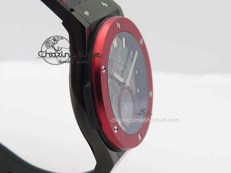 Fusion Tourbillon 45mm TF Best Edition Red Bezel Skeleton Dial On Gummy Strap A23J Versatile 6963