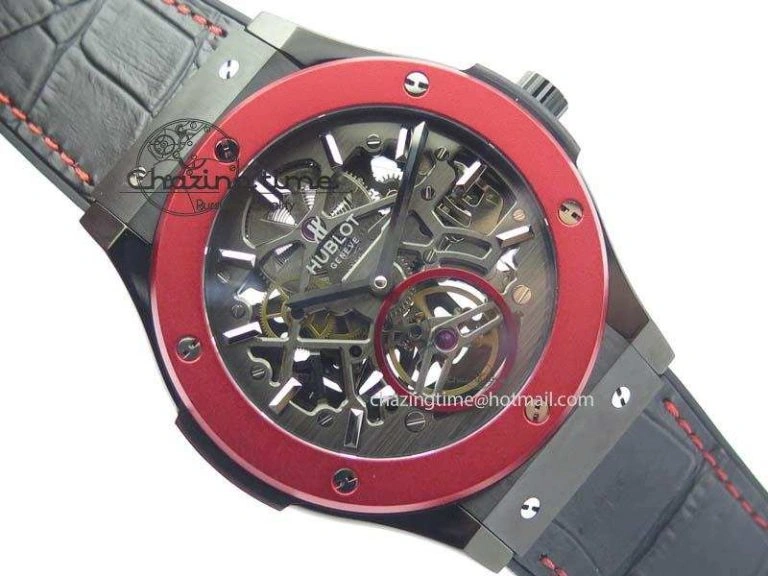 Fusion Tourbillon 45mm TF Best Edition Red Bezel Skeleton Dial On Gummy Strap A23J Versatile 6963