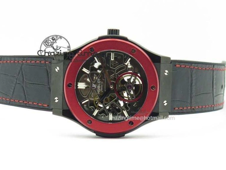 Fusion Tourbillon 45mm TF Best Edition Red Bezel Skeleton Dial On Gummy Strap A23J Versatile 6963