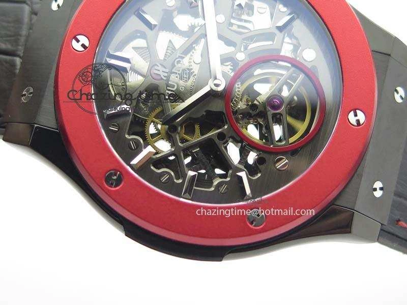Fusion Tourbillon 45mm TF Best Edition Red Bezel Skeleton Dial On Gummy Strap A23J Versatile 6963