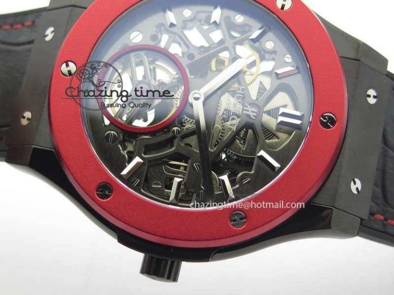 Fusion Tourbillon 45mm TF Best Edition Red Bezel Skeleton Dial On Gummy Strap A23J Versatile 6963
