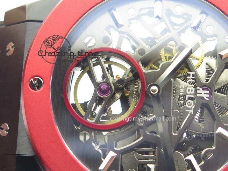Fusion Tourbillon 45mm TF Best Edition Red Bezel Skeleton Dial On Gummy Strap A23J Versatile 6963