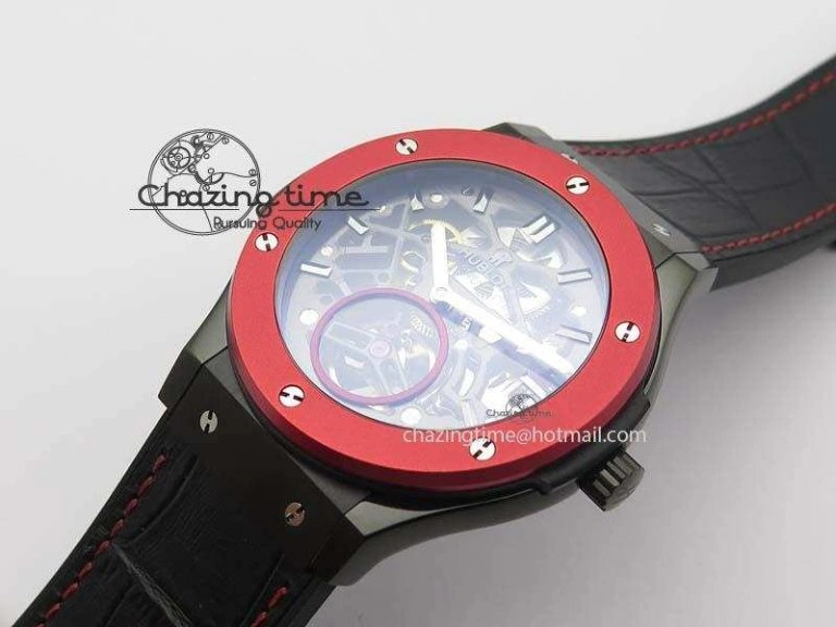 Fusion Tourbillon 45mm TF Best Edition Red Bezel Skeleton Dial On Gummy Strap A23J Versatile 6963