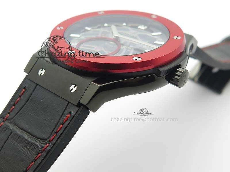 Fusion Tourbillon 45mm TF Best Edition Red Bezel Skeleton Dial On Gummy Strap A23J Versatile 6963