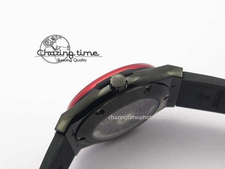 Fusion Tourbillon 45mm TF Best Edition Red Bezel Skeleton Dial On Gummy Strap A23J Versatile 6963