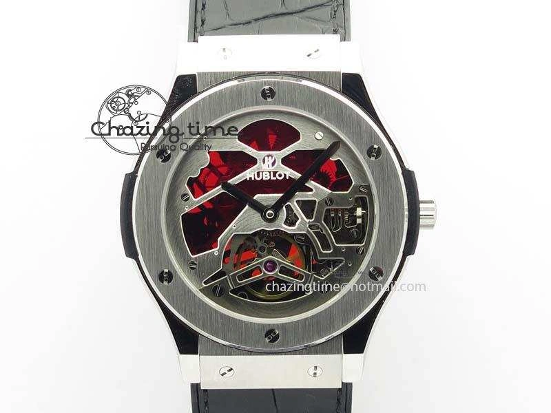 Fusion Tourbillon 45mm TF Best Edition Red Skeleton Dial On Black Gummy Strap A23J Cozy 6966