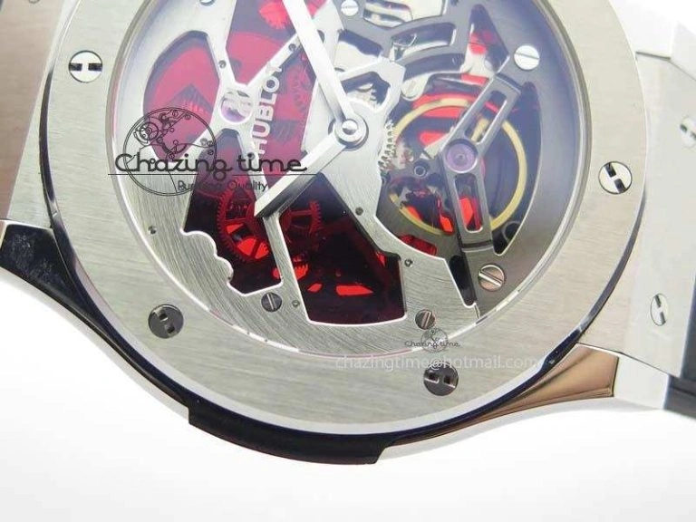 Fusion Tourbillon 45mm TF Best Edition Red Skeleton Dial On Black Gummy Strap A23J Cozy 6966
