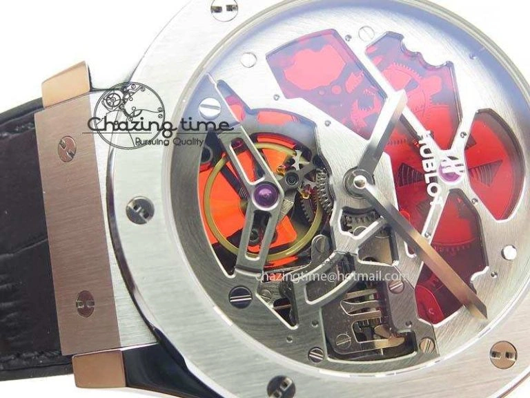 Fusion Tourbillon 45mm TF Best Edition Red Skeleton Dial On Black Gummy Strap A23J Cozy 6966