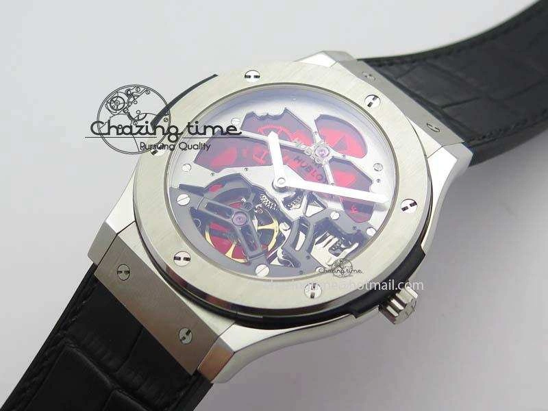 Fusion Tourbillon 45mm TF Best Edition Red Skeleton Dial On Black Gummy Strap A23J Cozy 6966