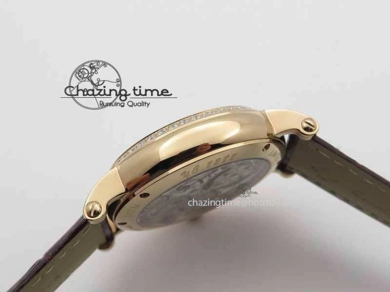 Chic Tourbillon Big Date RG White Textured Dial Diam Bezel On Brown Leather Strap 9051