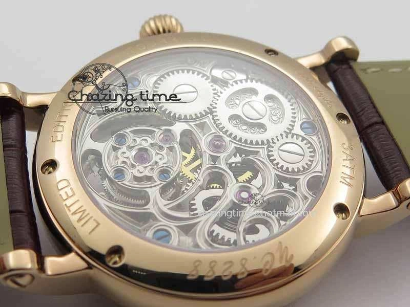 Chic Tourbillon Big Date RG White Textured Dial Diam Bezel On Brown Leather Strap 9051