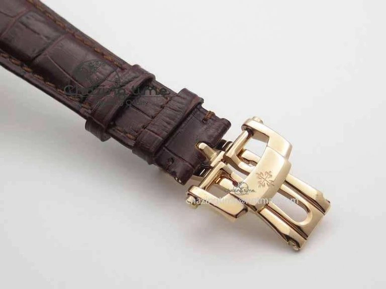 Chic Tourbillon Big Date RG White Textured Dial Diam Bezel On Brown Leather Strap 9051