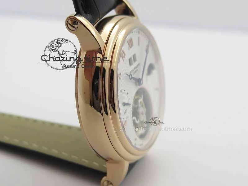 Tourbillon Big Date RG White Textured Dial On Black Leather Strap Comfortable 9052