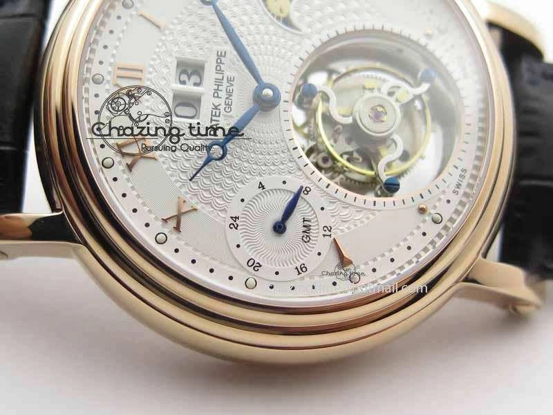 Tourbillon Big Date RG White Textured Dial On Black Leather Strap Comfortable 9052