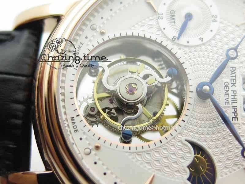Tourbillon Big Date RG White Textured Dial On Black Leather Strap Comfortable 9052