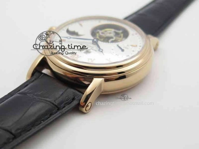 Tourbillon Big Date RG White Textured Dial On Black Leather Strap Comfortable 9052