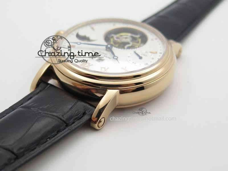 Tourbillon Big Date RG White Textured Dial On Black Leather Strap Comfortable 9052